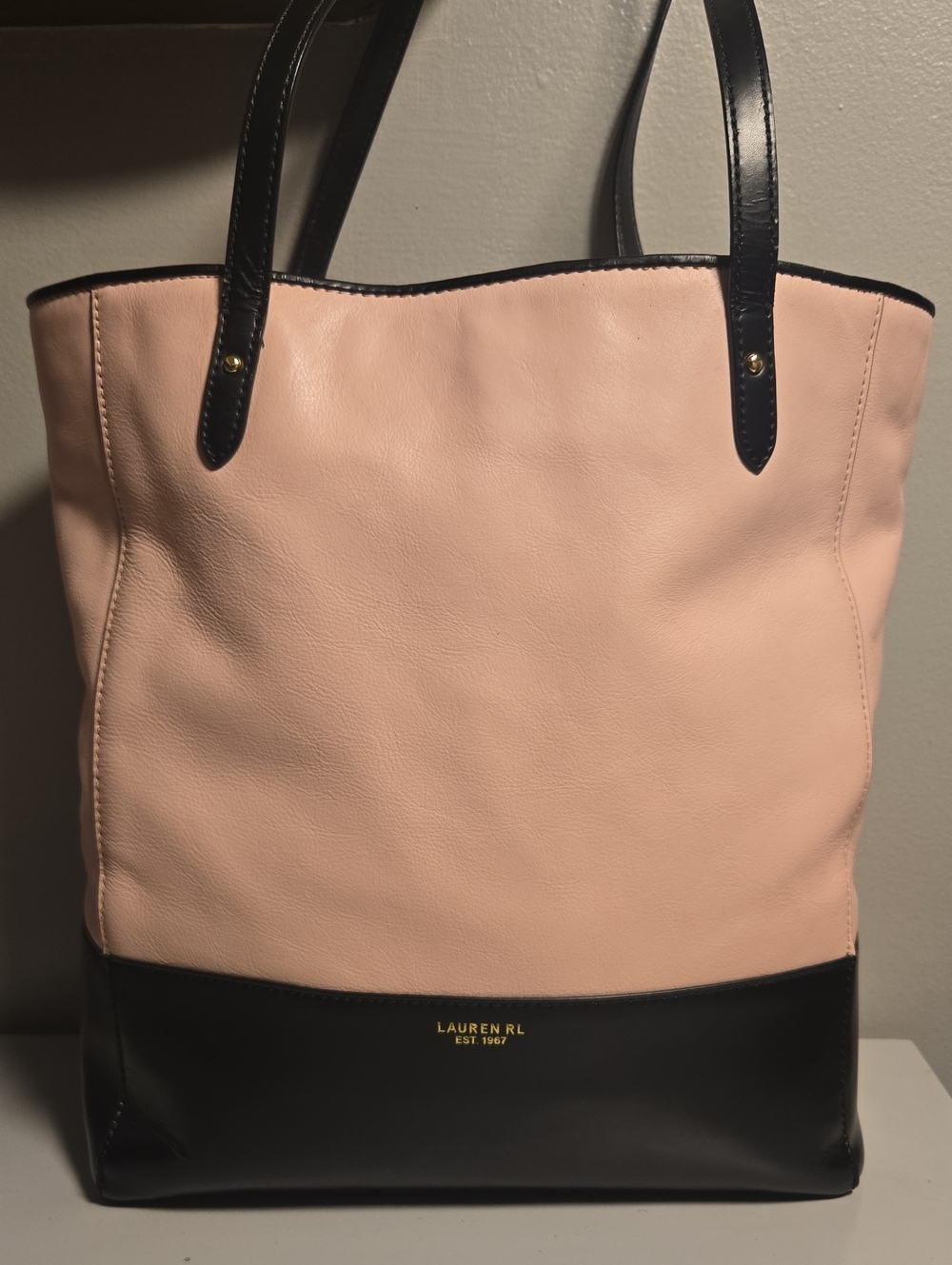 Lauren Ralph Lauren Blush and Black Leather Tote